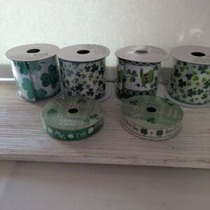 St. Patrick's Day Ribbon Set - Green and White With Shamrocks